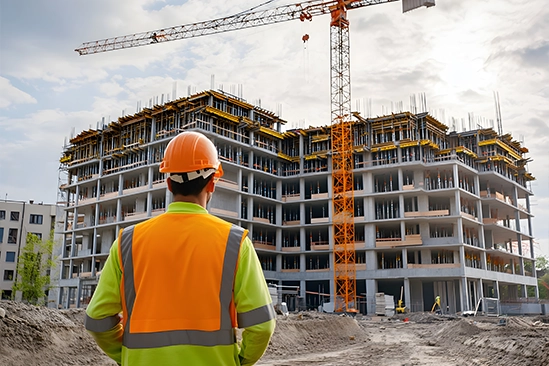 Workers assembling structural framing on a new residential construction project
